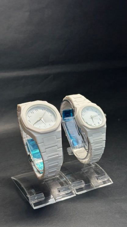 White Arabic Couple Watch Set